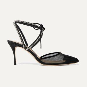 Sergio Rossi Crystal-embellished faille-trimmed pumps in black, size 39 ~ NWOT!